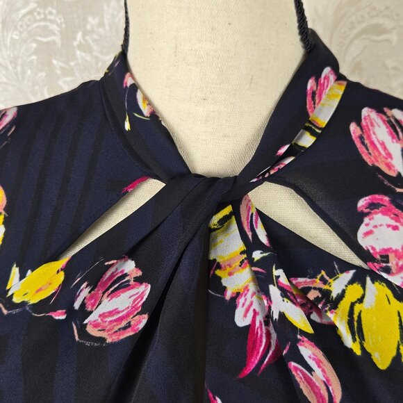 Banana Republic Size 2P Navy Blue Floral Minidress High Neck Cutout Detail - Picture 4 of 16